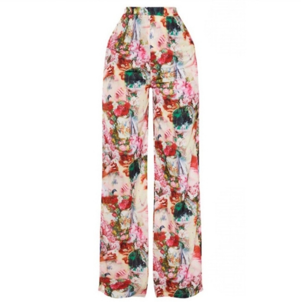 Femme Renaissance Rose Print Wide Leg Pants